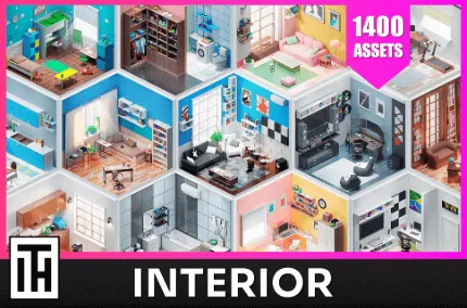 بسته مدل‌های سه‌بعدی داخلی Low Poly برای یونیتی