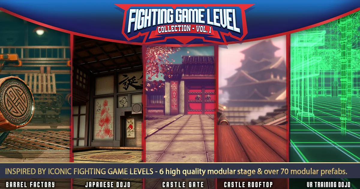 پکیج یونیتی محیط های سه بعدی برای بازی های مبارزه ای مانند تیکن