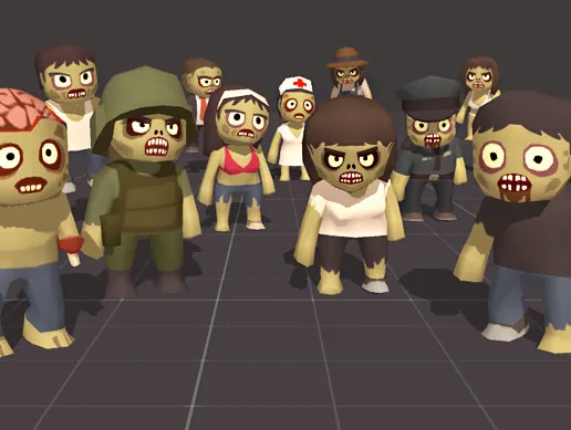 پکیج کاراکترهای سه‌بعدی آماده زامبی‌های کارتونی ریگ بندی شده برای یونیتی